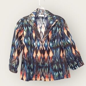 CHICO’S Sz 0 Ikat Blazer Front Hook/Eye Closure